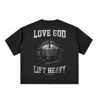 Love God Lift Heavy Boxy Raw-Edge T-Shirt