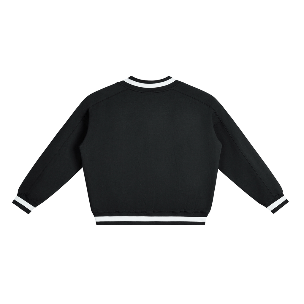 JESUS SAVES — V-Neck Contrast Collar Boxy Sweatshirt